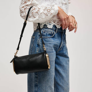Luciana black shoulder bag with gold-tone end hardware and adjustable strap