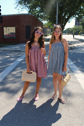 Mason Smocked Striped Cami Dress in pink and blue