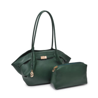 Monroe forest green satchel bag with matching zip pouch and gold-tone hardware