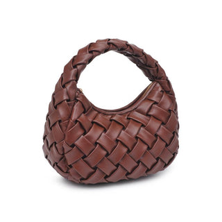 Noreen brown woven clutch handbag with braided top handle