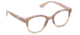 Nude marble reader glasses with gold rim trim on white background Peepers Blue Light Reading Glasses now at Erin Rose Boutiuqe