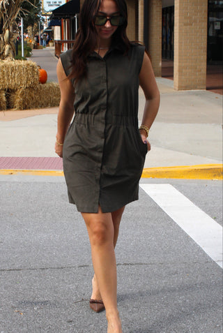 Olive green collared mini dress for women