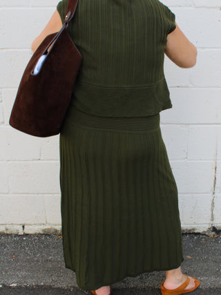 Olive green sleeveless style knit maxi dress