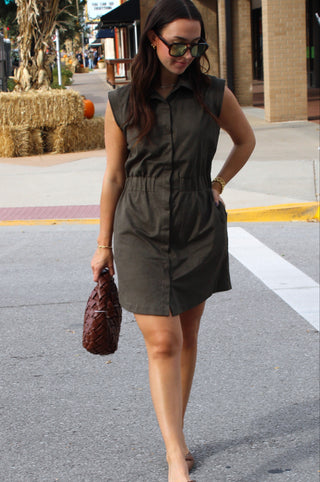 Women's olive green sleeveless mini dress