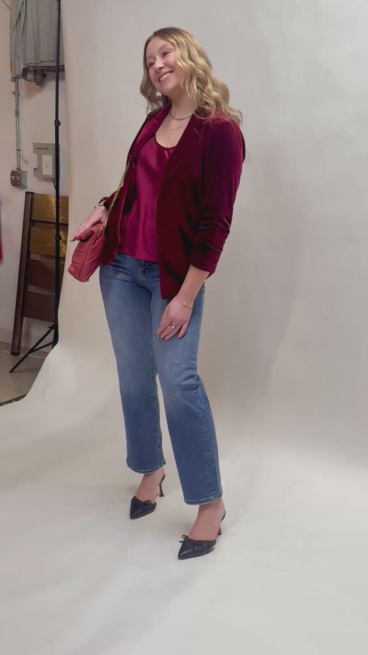 Velvet Crush Blazer With Bunched Sleeves