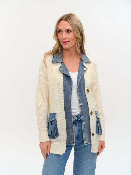 Rachel Mixed Media Denim Cardigan