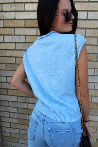 Back View of Sky blue Piper sweater vest for women