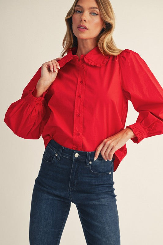 Rachel Ruffle Accent Button Down Lovely Shirt