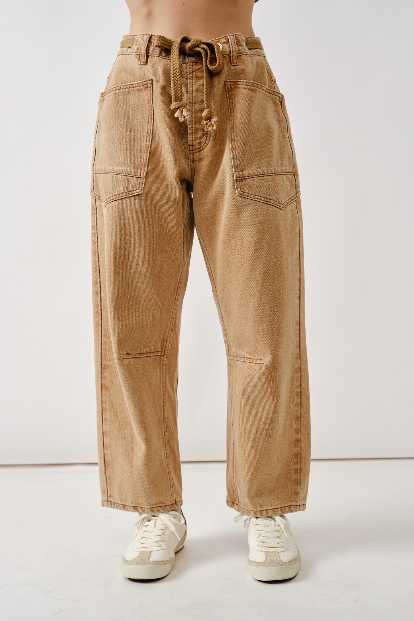 Baker Barrel Denim Pants With Eyelet Waist