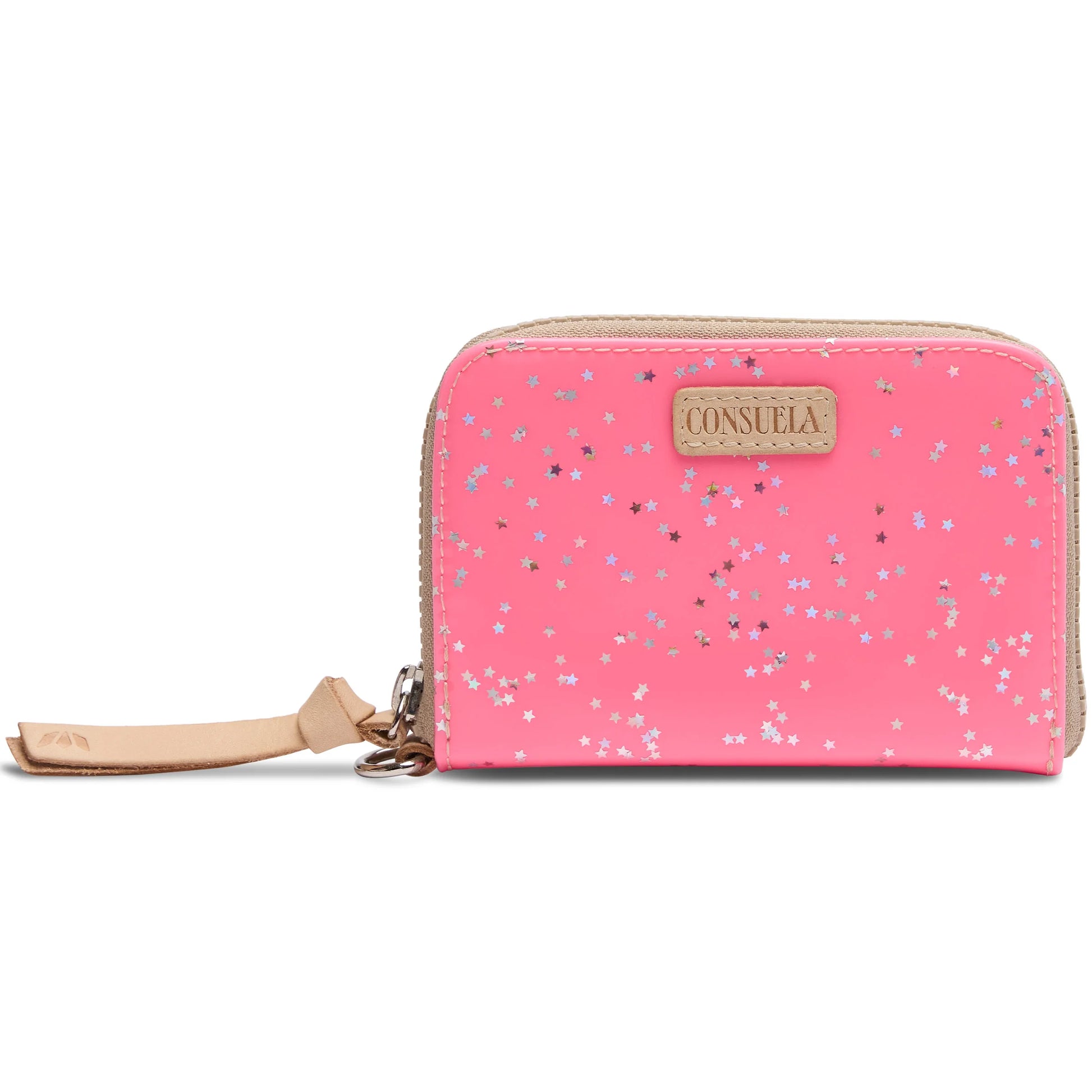 Consuela Zippy Wallet in Bright Pink with Star Glitter and Leather Trim