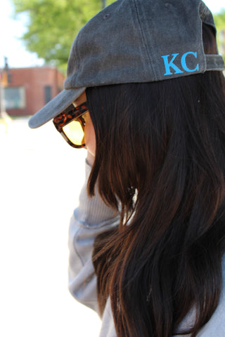 Side view of trendy washed baseball hat for soccer season and Kansas City gameday style
