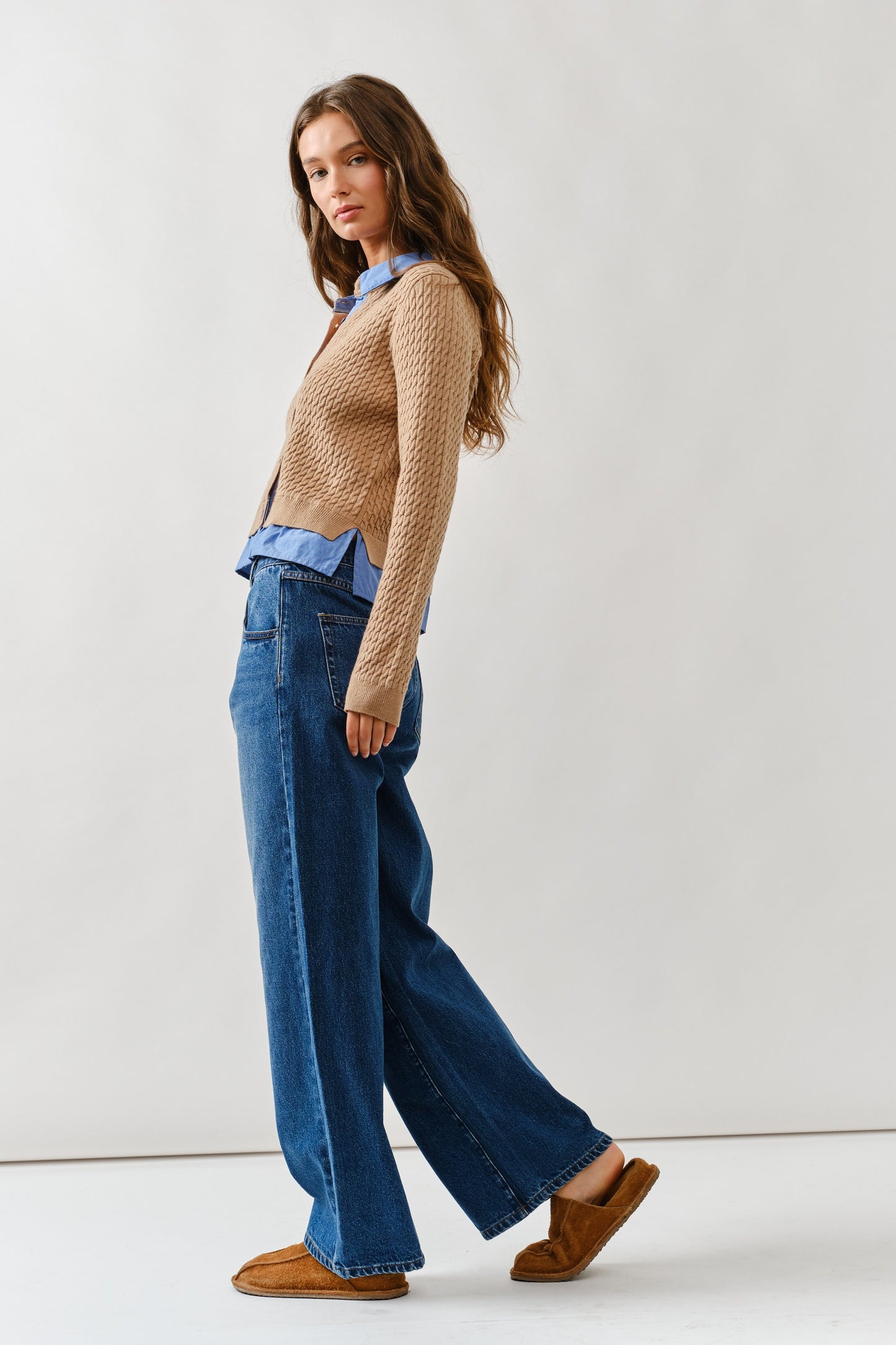 Aubrey Cable Knit Mixed Cardigan