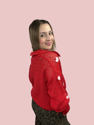 Crochet Heart Embellishment Sweater