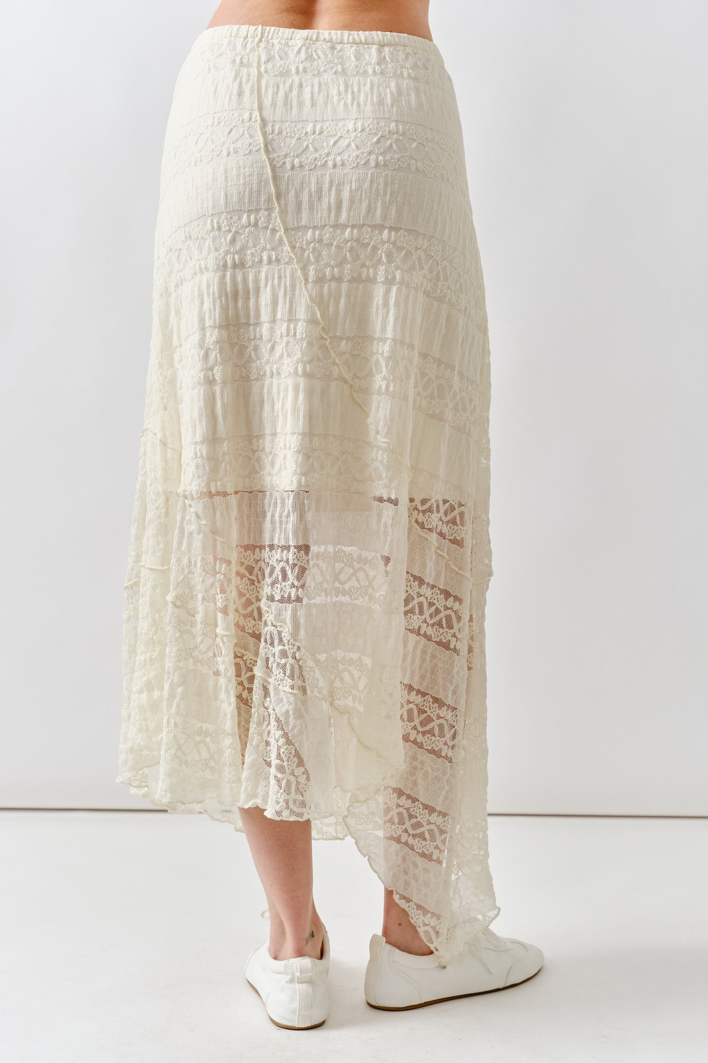 Lace Asymmetrical Hem Midi Skirt