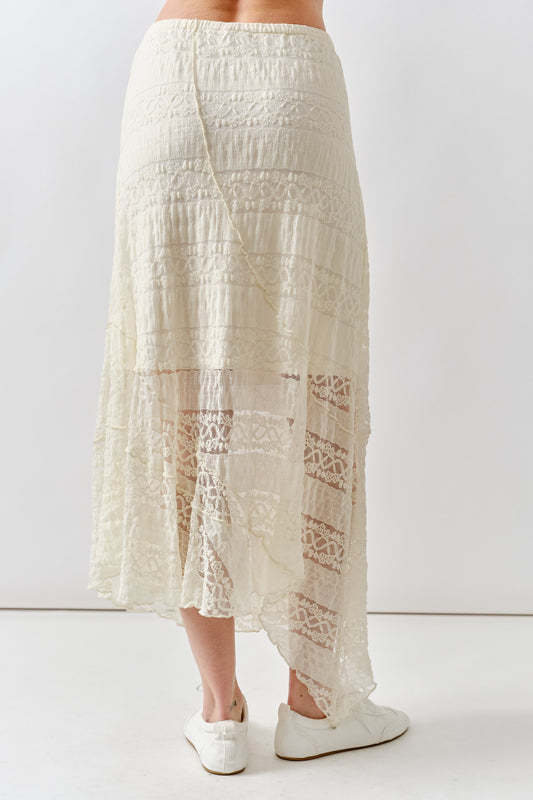 Lace Asymmetrical Hem Midi Skirt