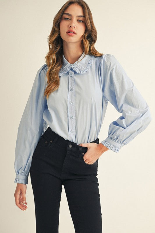 Rachel Ruffle Accent Button Down Lovely Shirt