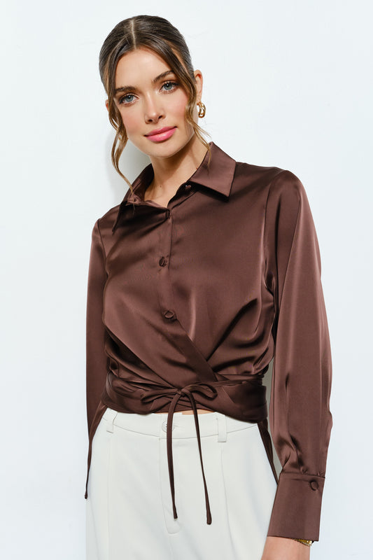 Stella Satin Wrap Waist Blouse