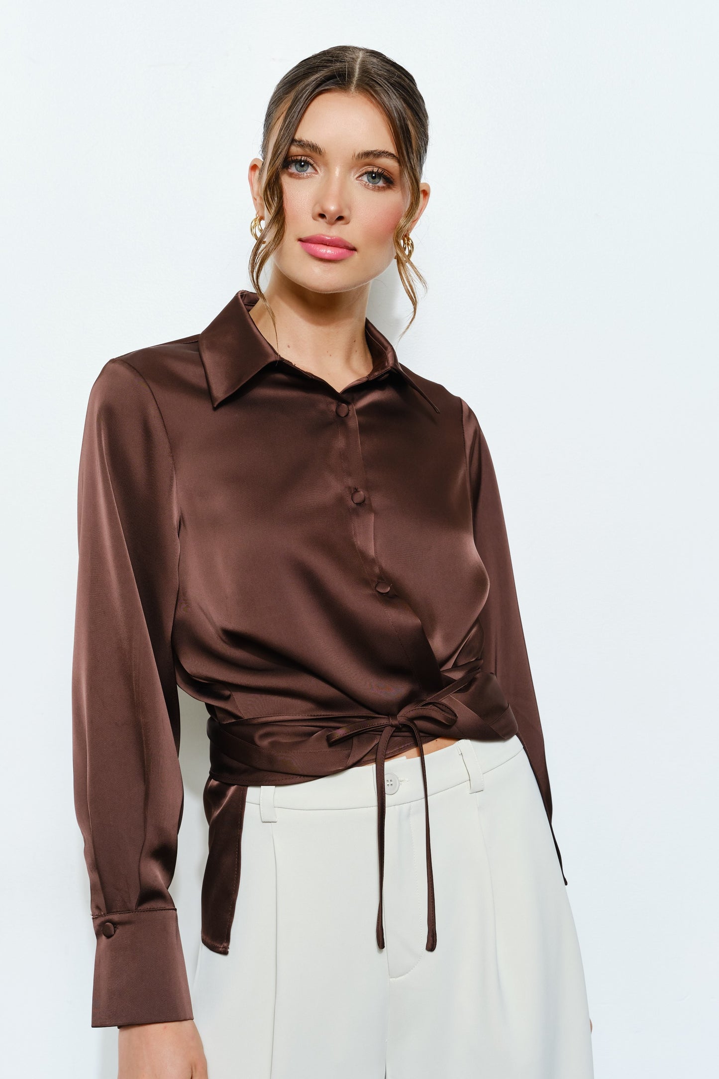 Stella Satin Wrap Waist Blouse