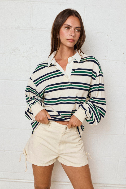 Clara Classic Striped Collared Rugby Shirt