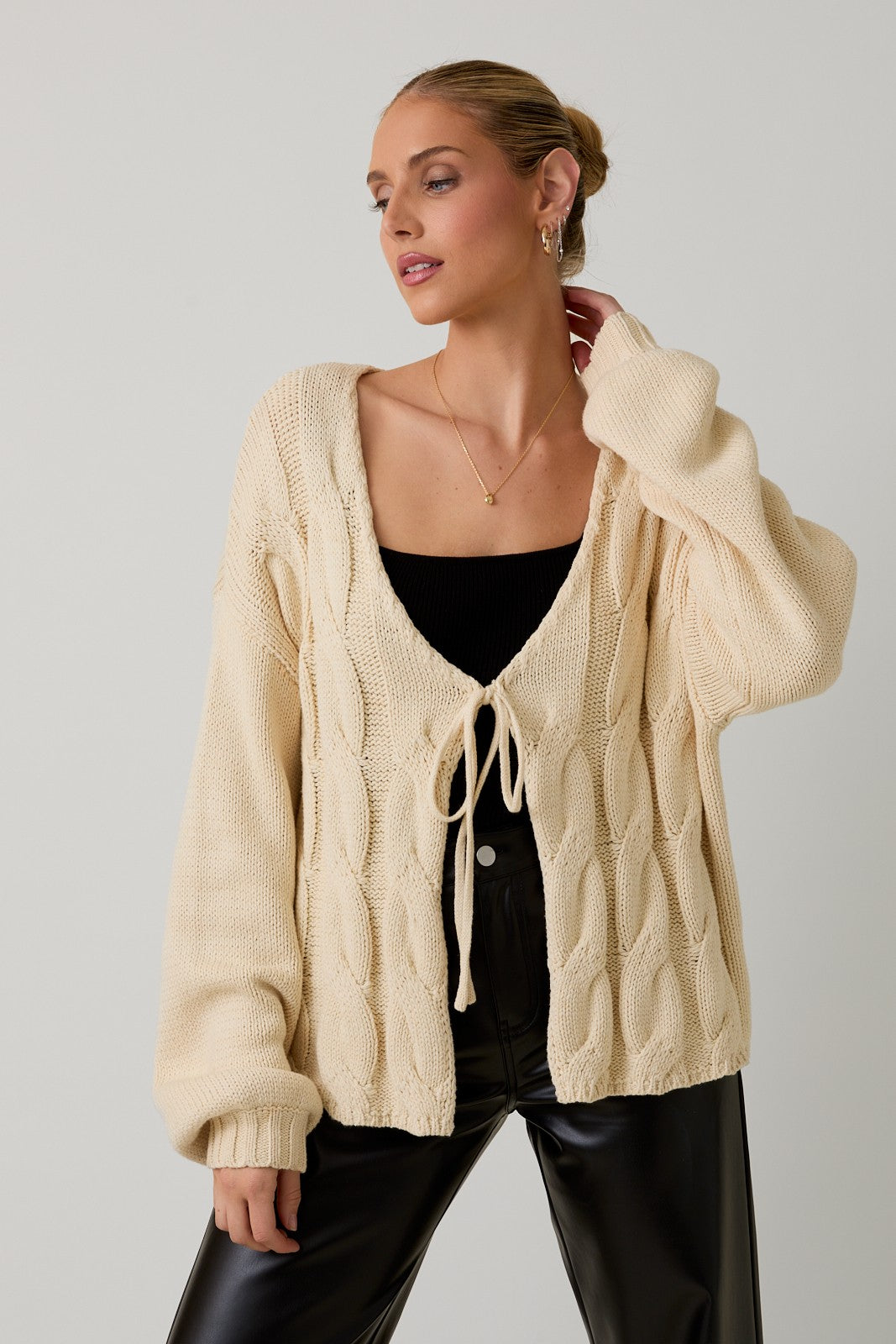 Trish Front Tie Cable Sweater Cardigan