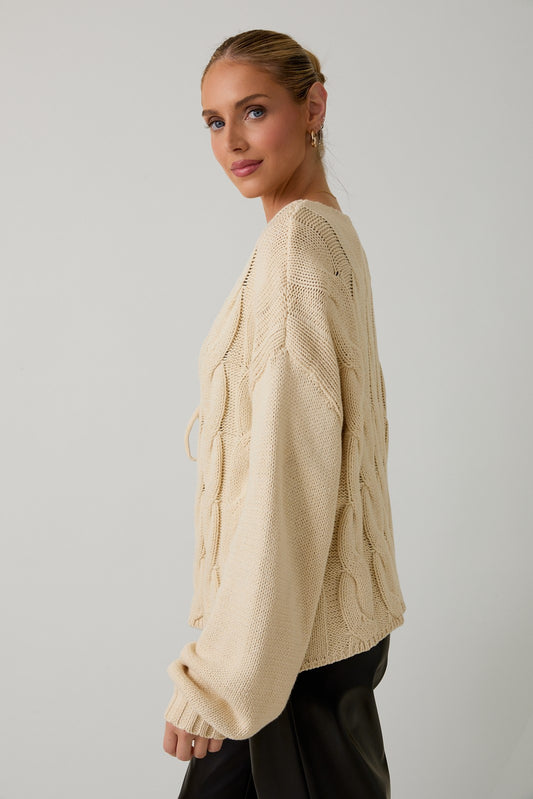 Trish Front Tie Cable Sweater Cardigan