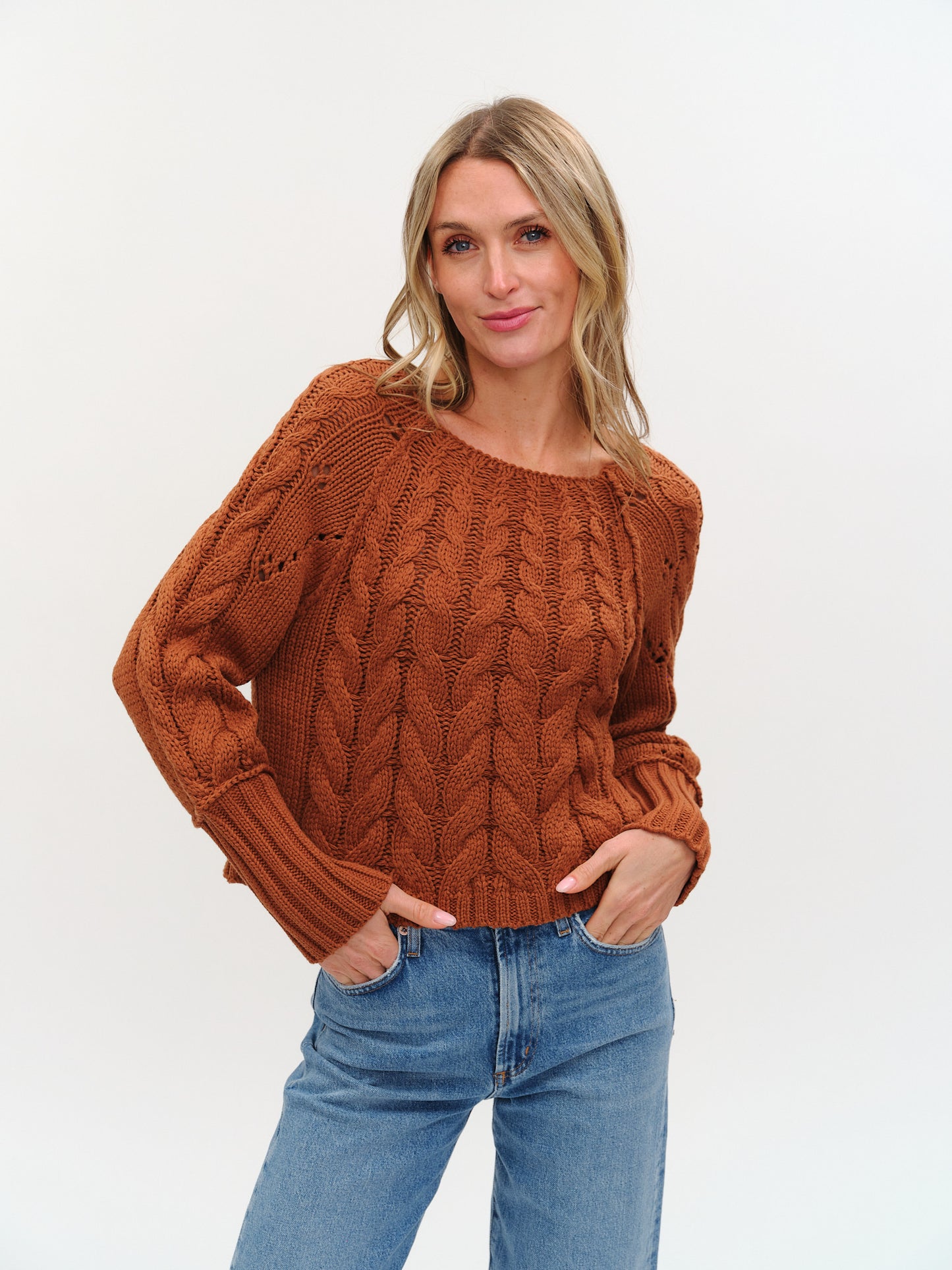 Alexa Cable Knit Boat Neck Sweater