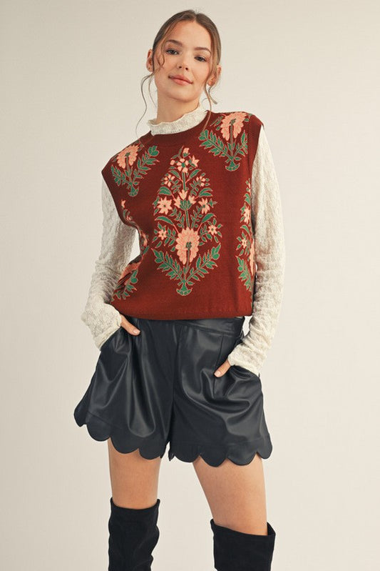 Vikki Floral Pattern Lovely Sweater Vest