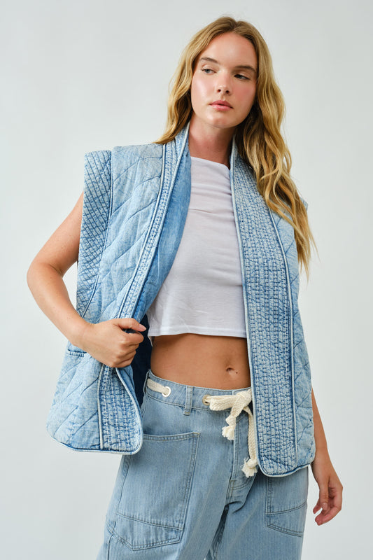 Mariana Oversized Quilted Denim Vest