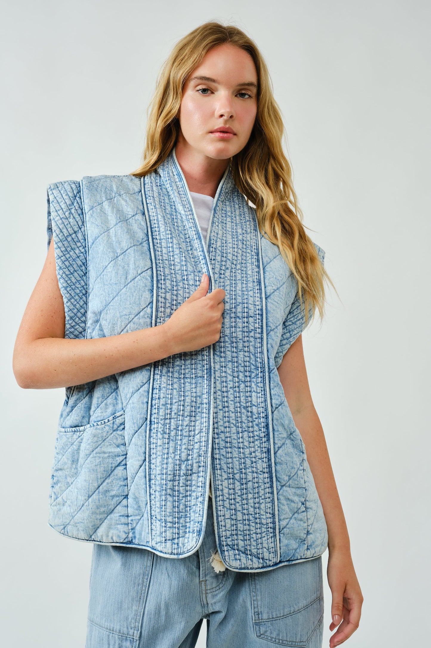 Mariana Oversized Quilted Denim Vest
