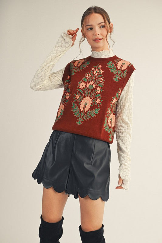 Vikki Floral Pattern Lovely Sweater Vest