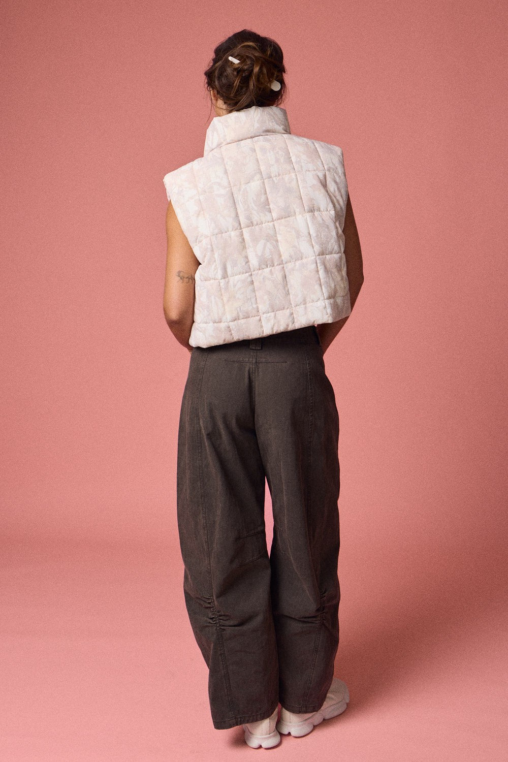 Pink Camo Reversible Cropped Puffer Vest