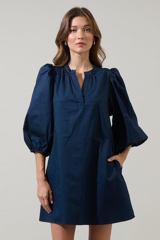 Victoria Shift Split Neck Mini Dress
