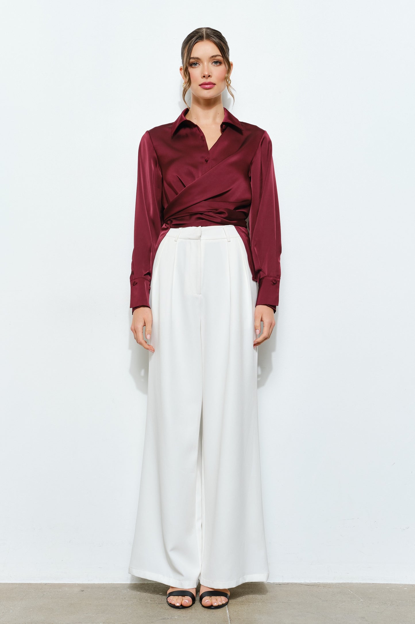 Stella Satin Wrap Waist Blouse