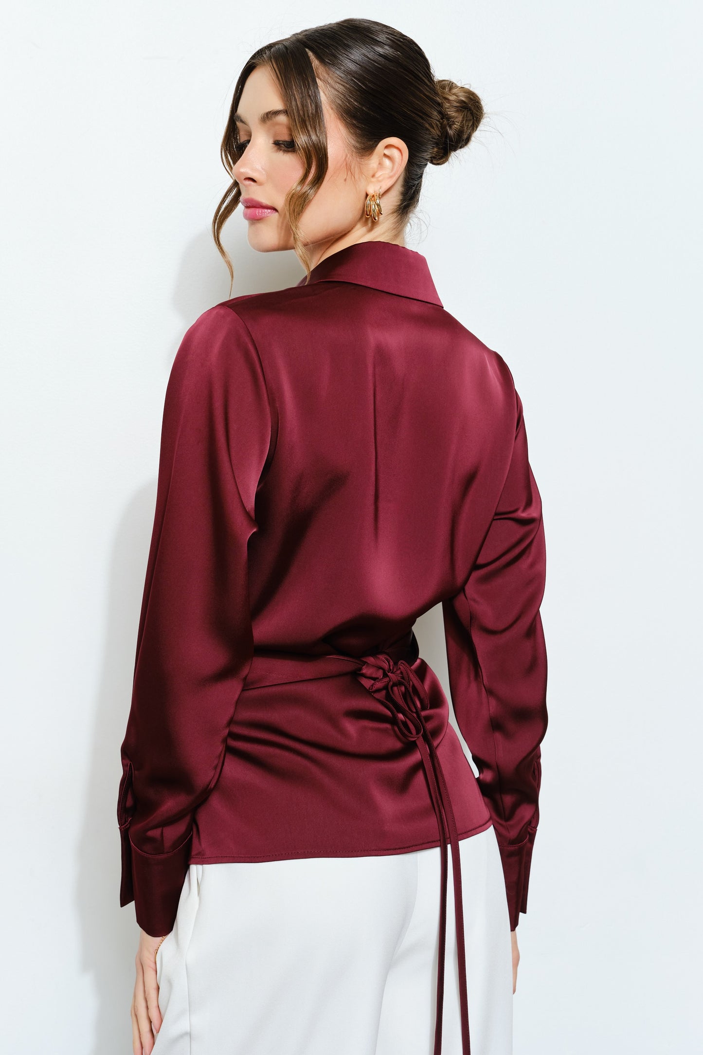 Stella Satin Wrap Waist Blouse