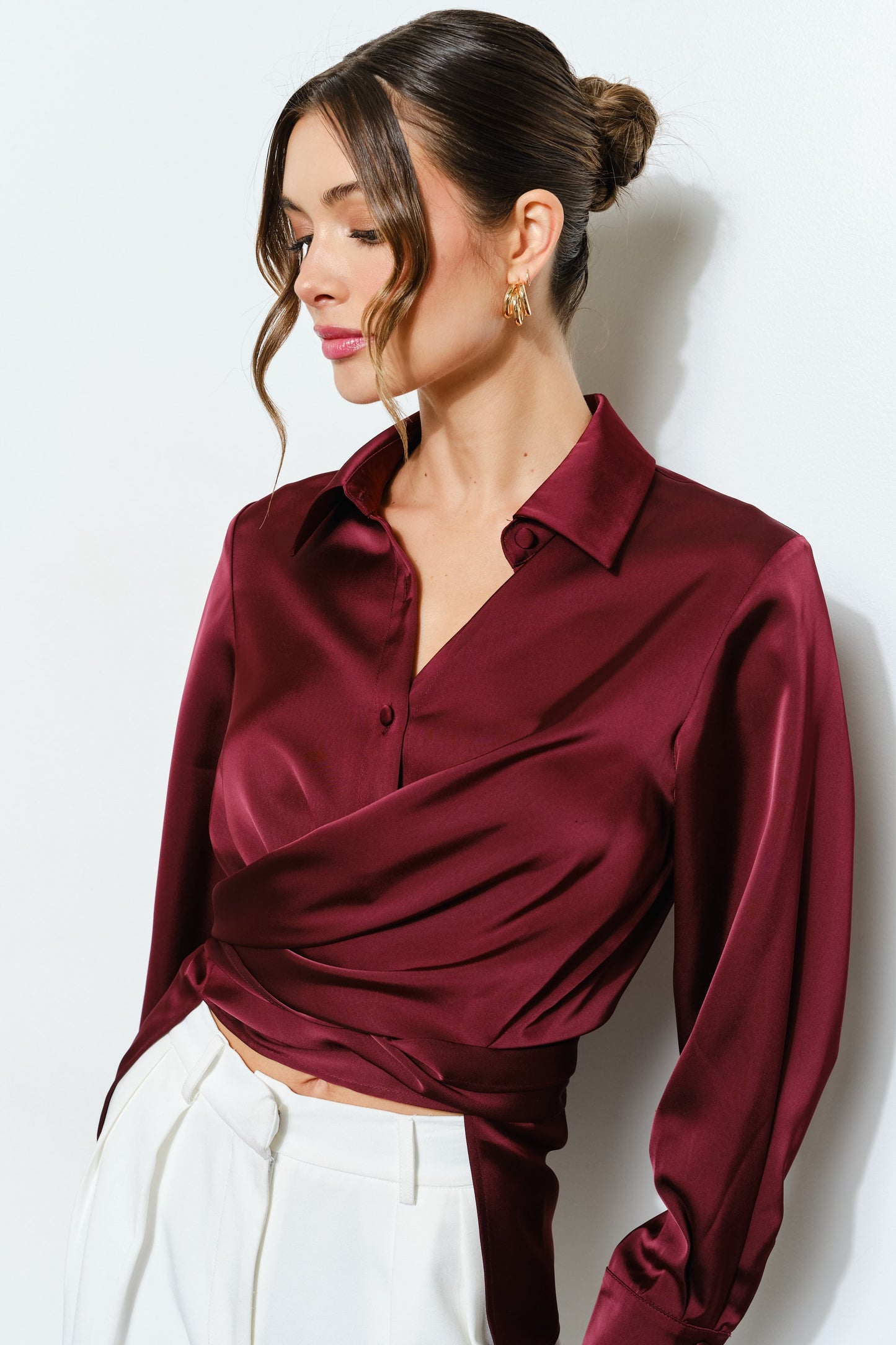 Stella Satin Wrap Waist Blouse