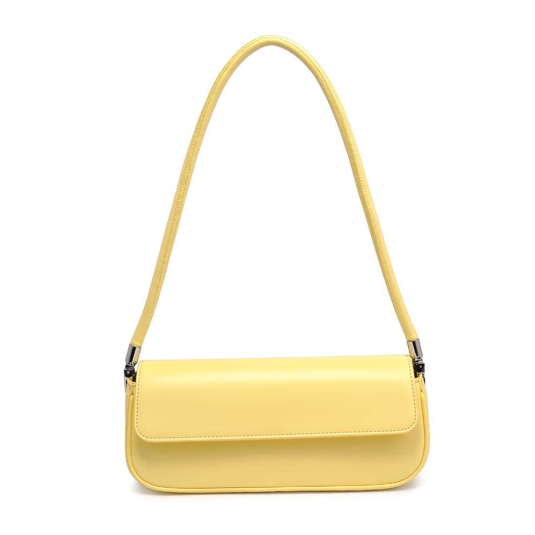 Structured yellow faux leather-style baguette handbag with slim shoulder strap – Erin Rose Boutique