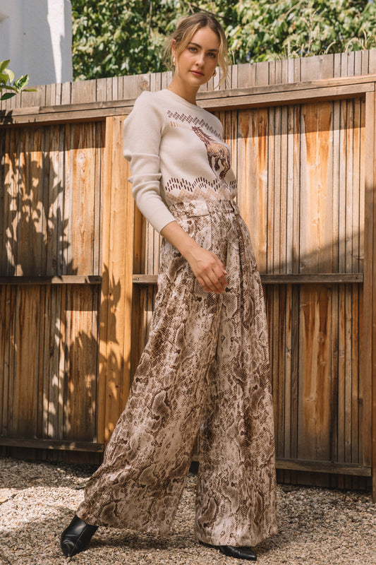 Zoe Snake Print Elastic Waistband Pants