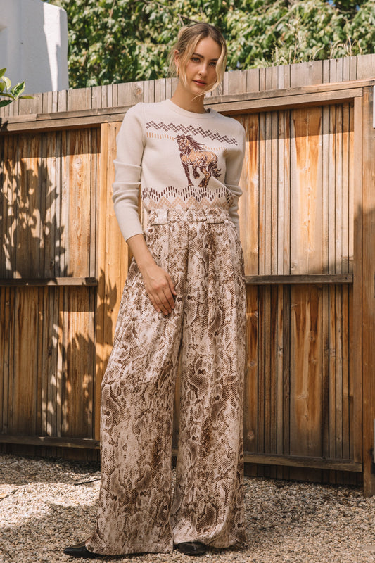 Zoe Snake Print Elastic Waistband Pants