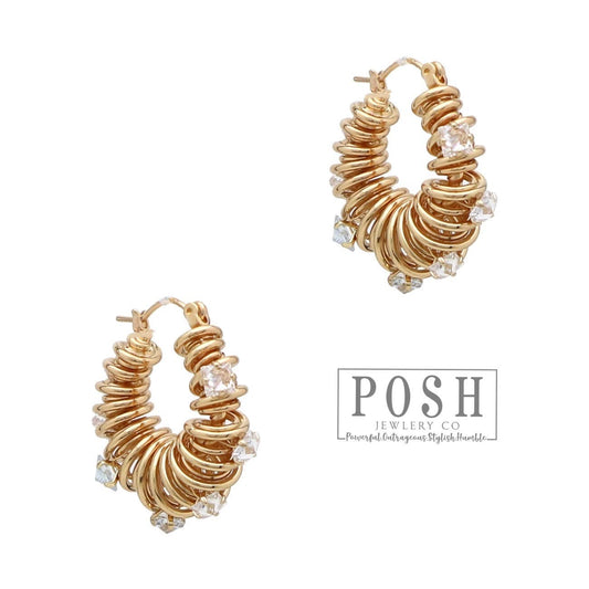 Coil hoop earring with rhinestones