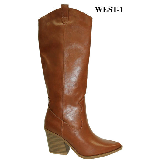 Cowgirl boot with stacked Heel