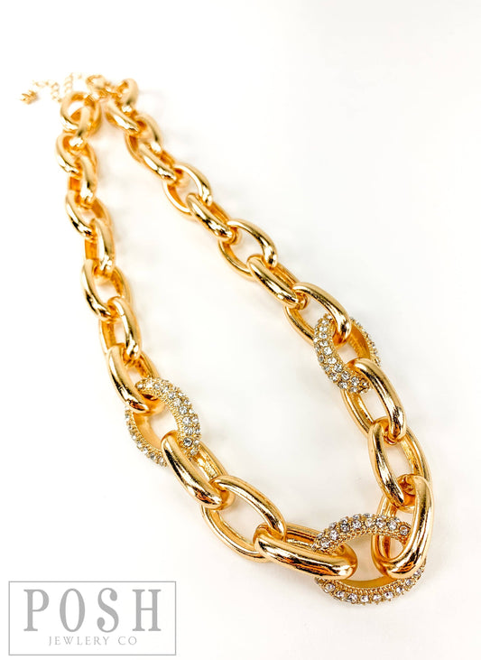 Oval Link Chain Necklace w/ Cz Pave Links