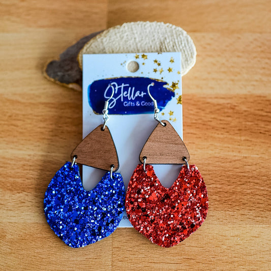 Blue & Red Glitter Earrings