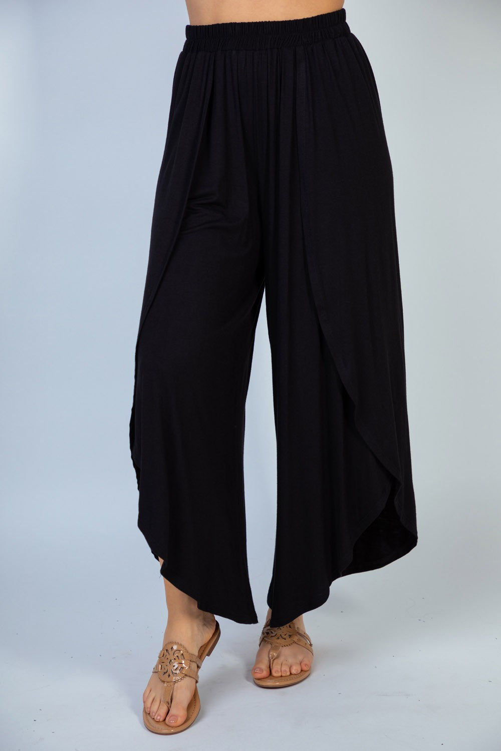 Solid Knit Leg High Slit Pants