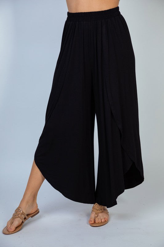 Solid Knit Leg High Slit Pants