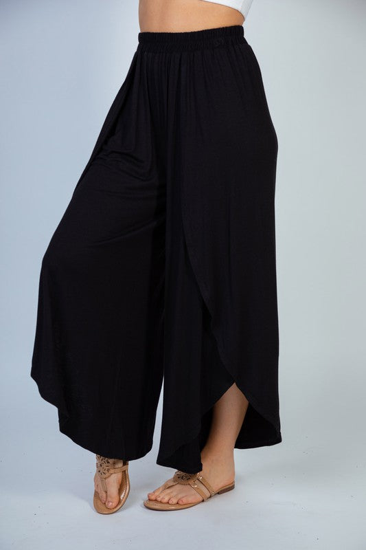 Solid Knit Leg High Slit Pants