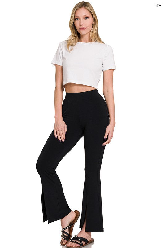 Karuedoo Women's High Waist Flared Work Pants Straight-Leg Front Slit  Cropped Trousers with Pockets White M - Walmart.com