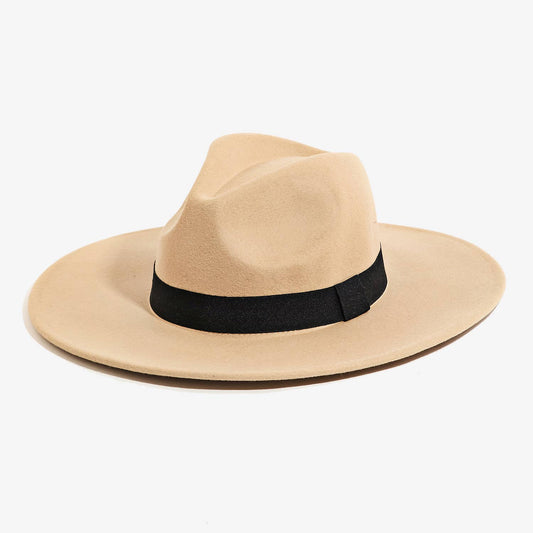 Flat Brim Ribbon Fedora Hat
