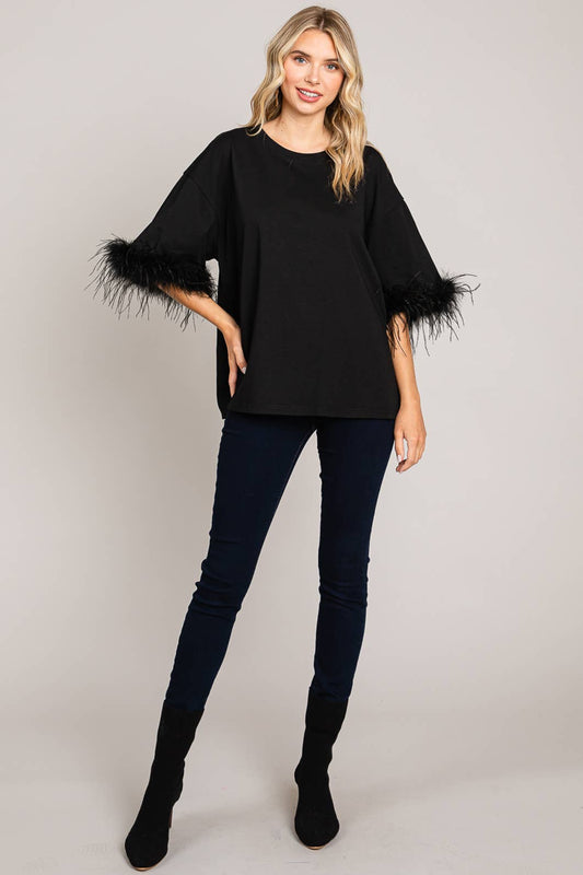 Faux Feather Sleeve Tee