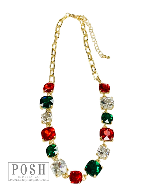 Christmas Square rhinestone necklace