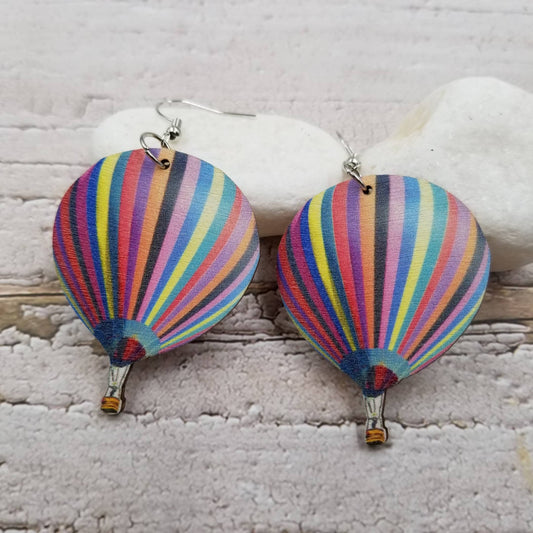 Hot Air Balloon Wood Earrings